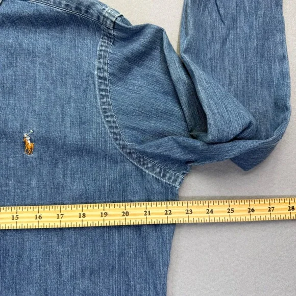 Ralph Lauren Classic Fit Denim Button Down Shirt flesh pony Blue Long Sleeve M - Picture 3 of 8